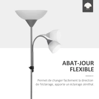 HOMCOM Lampadaire, lampe de salon sur pied avec 2 têtes douille E27 et E14, base en métal dim. Ø28 x 179,5H cm(m-5)