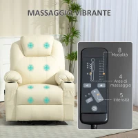 HOMCOM Poltrona Alzapersona Reclinabile fino a 135° con 8 Punti Massaggio, Telecomando e Poggiapiedi, 88x92x106 cm, Crema(m-6)
