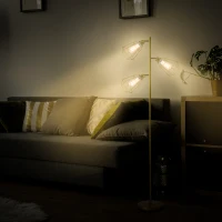 HOMCOM Retro Practical Tree Floor Lamp 3 Angle Adjustable Lampshade Steel Base for Living Room Bedroom Office Gold 165cm(m-10)