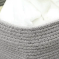 HOMCOM 36L Cotton Rope Laundry Basket, with Handles - Grey(m-9)