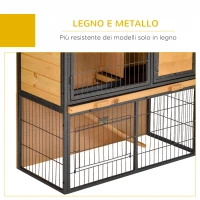 PawHut Gabbia per Conigli con Rampa e Area Aperta, Conigliera in Legno e Metallo su 2 Livelli, Giallo Chiaro, 89.5x45x81cm(m-7)
