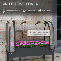 Outsunny Raised Planter with Greenhouse Cover, Mobile Elevated Garden Bed with Wheels and Bottom Shelf for Vegetables, Dark Grey(m-4)