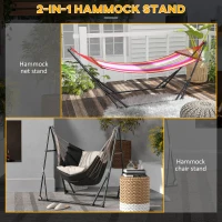 Outsunny Foldable Hammock Stand, Portable Hammock with Metal Frame, 2 in 1 Hammock Net Stand, Hammock Chair Stand with Carry Bag, Load Capacity 120kg, for Patio, Garden, Yard, Black(m-4)