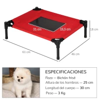 PawHut Cama Elevada para Perros Gatos Portátil Cama para Mascotas con Zona de Malla Transpirable y Tela Oxford para Interior Exterior 61x46x18 cm Rojo(m-3)