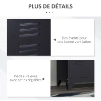 HOMCOM Meuble TV banc télévision design industriel 2 placards avec 2 étagères réglables passe-câbles structure acier noir(m-8)