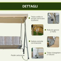 Outsunny Dondolo da Giardino 3 Posti in Acciaio con Tetto Regolabile, Cuscini e Braccioli, 172x110x156cm(m-6)
