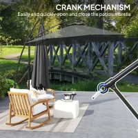 Outsunny 3(m) Garden Cantilever Parasol with Cover and Wind Protection Strap, Round Overhanging Umbrella with Crank Handle and Tilt, Banana Patio Umbrella for Outdoor Sun Shade, UPF50+, Grey(m-8)