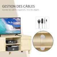 HOMCOM Meuble TV Banc TV 2 niches 2 placards Porte cannage en rotin dim. 115L x 40l x 48H cm MDF Aspect Bois Clair(m-4)