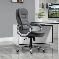 Vinsetto Ergonomic Office Chair Task Chair for Home with Arm, Swivel Wheels, Linen Fabric, Grey(m-2)