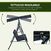 Outsunny Dondolo da Giardino 3 Posti con Tetto Parasole Regolabile e Struttura in Acciaio, 172x110x153cm, Nero(m-5)