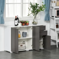 HOMCOM Buffet meuble de rangement 2 tiroirs coulissants 3 portes étagère réglable panneaux de particules 117 x 36 x 74 cm gris(m-4)