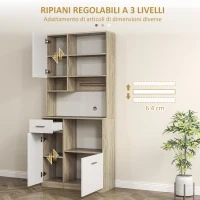 HOMCOM Mobile Dispensa in Legno con Cassetto, 3 Armadietti e 4 Ripiani Aperti, 80x35x180 cm, Bianco(m-5)