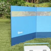 Outsunny Camping Windbreaker with Clear Windows, Carry Bag and Steel Poles, for Beach Caravan Campervan, 440 x 140cm, Blue(m-8)