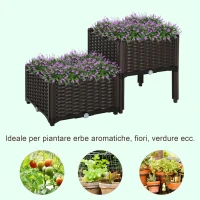 Outsunny Set 2 Pezzi Fioriere da Esterno Autoirriganti Rialzate Letto da Giardino Rialzato per Fiori Effetto Rattan in PP, Marrone(m-7)