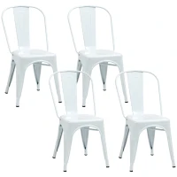 HOMCOM Set da 4 Sedie da Cucina Impilabili dallo Stile Industriale in Acciaio,  45x53x85 cm, Bianco(m-1)