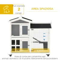 PawHut Conigliera da Esterno per 2 Conigli in Legno con Vassoio Estraibile e Area di Corsa, 110x60x104 cm(m-4)