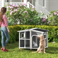PawHut Wooden Dog Kennel with Removable Floor, Asphalt and Openable Roof, Giant Window for Large Dogs, Charcoal Grey(m-10)