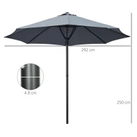 Outsunny Garden 3(m) Parasol Umbrella, Outdoor Market Table Umbrella Sun Shade Canopy with 8 Ribs, Easy Push to Open, Grey(m-3)