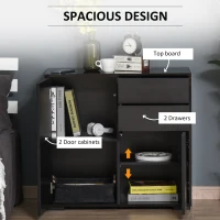 HOMCOM High Gloss Frame Sideboard, Push-Open Design with 2 Drawers for Living Room, Bedroom, 74H x 79W x 36Dcm, Black(m-5)