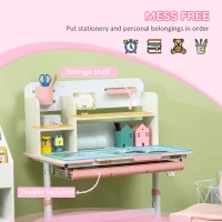 HOMCOM Kids Desk and Chair Set, with Storage Shelves, Washable Cover, for Ages 3-12 Years - Pink(m-6)