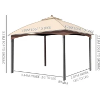 Outsunny 4 x 3(m) Patio Metal Gazebo, Garden Canopy Shelter with Double Tier Roof, Removable Netting and Curtains Marquee Tent, Khaki(m-3)