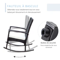 Outsunny Fauteuil à bascule rocking chair avec coussin d'assise déhoussable 66L x 88l x 98H cm résine tressée imitation rotin chocolat(m-4)