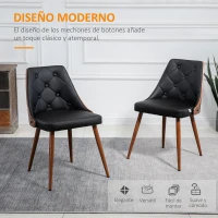 HOMCOM Set de 2 Sillas de Comedor Modernas con Asiento Tapizado en Cuero Sintético y Patas de Acero 50,5x59x82 cm Negro(m-4)