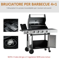 Outsunny Barbecue Gas con Coperchio e 5 Bruciatori da 15.2kW e 4 Ruote, 128x56x113cm(m-5)