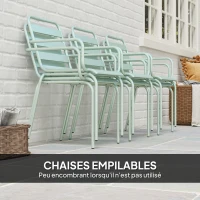 Outsunny Salon de jardin ensemble salle à manger de jardin 7 pièces avec 1 table et 6 chaises empilables en acier vert clair(m-4)