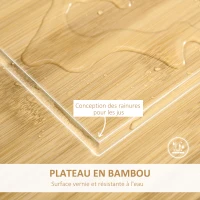 HOMCOM Chariot de service desserte de cuisine à roulettes meuble de rangement avec plateau en bambou panier en métal et armoire avec 2 portes persiennes dim. 58L x 37l x 83H cm - blanc(m-5)