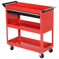 DURHAND 3-Tier Tool Trolley Cart Storage Shelf Roller Cabinet DIY Box Garage Workshop with Drawer Red(m-1)