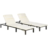 Outsunny Set of Two Reclining Rattan Sun Loungers, with Cushions - Brown/Cream(m-1)