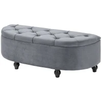 HOMCOM Velvet-Feel Half Circle Storage Ottoman - Dark Grey(m-11)