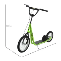 HOMCOM Scooter Patinete para Niños Mayores de 5 Años con 2 Neumáticos de Caucho Inflable con Doble Freno Manillar Ajustable en Altura Soporte 100 kg 135x58x88-94 cm Verde(m-3)