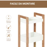 HOMCOM Mobiletto Bagno Multiuso, Scaffale da Bagno a 3 Ripiani Compatto in Legno MDF e Bambù, Bianco, 27.5x20.8x74cm(m-5)