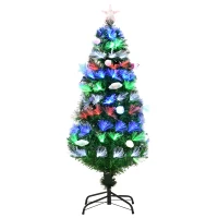 HOMCOM 4FT Pre-Lit Artificial Christmas Tree w/ Fibre Optic Baubles Fitted Star LED Light Holiday Home Xmas Decoration-Green(m-11)