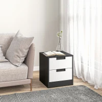 HOMCOM Set of Two Monochrome Two-Drawer Bedside Tables(m-7)
