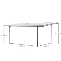 Outsunny Pergola rigide alu. polycarbonate pavillon de jardin abri de voiture 500 x 299 x 195/223 cm gris(m-3)