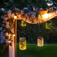 Outsunny Lumière de jardin solaire - pots mason jar 4 pièces - lanterne de verre solaire LED étanche norme IP 44 - lampes décoratives de jardin 4 couleurs(m-2)