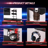 HOMCOM Gaming Desk Computer Table Ergonomics Workstation for Home Office with Cup & Speaker &Game Controller Holder Headphone Hook 120cm x 60cm x 96.5cm Black and Red(m-7)