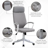 Vinsetto Silla de Oficina Giratoria Silla de Escritorio Giratoria Altura Ajustable con Reposabrazos 63x65x112-120 cm Gris(m-4)
