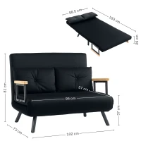 HOMCOM 4-in-1 Velvet-Feel Double Sofa Bed, with Pillows - Black(m-3)