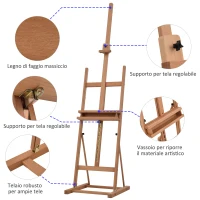 HOMCOM Cavalletto da Pittore Regolabile in Legno di Faggio con Vano Contenitore, 53x50.5x171-230cm(m-5)