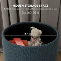 HOMCOM Round Linen-Look Storage Ottoman - Blue(m-4)