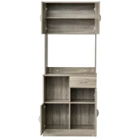 HOMCOM Buffet de cuisine armoire de cuisine multi-rangements 3 placards 2 niches tiroir panneaux particules classe E1 aspect chêne gris(m-10)