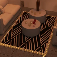 Outsunny Plastic Straw Reversible RV Outdoor Rug with LED String Light, 182 x 274cm, Black and Coffee(m-2)