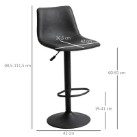 HOMCOM Lot de 2 tabourets de bar style vintage réglable pivotant avec repose-pieds revêtement synthétique - noir - hauteur réglable 90-110 cm(m-3)