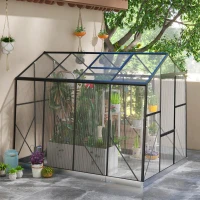Outsunny Invernadero de Jardín 2x2,5x2 m con Ventana Regulable en 5 Niveles Puerta Corredera y Base Transparente y Negro(m-2)