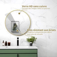 HOMCOM Miroir rond miroir salle de bain cadre en métal facile à installer, pour chambre, salon, entrée, Ø 70 x 2,5 cm or(m-5)