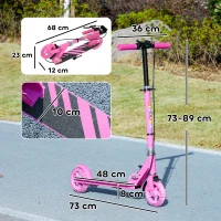 AIYAPLAY Scooter for Kids Aged 3-8 Years, with Adjustable Handle, Two Light Up Wheels, Handbrake, Rear Brake, Pink(m-3)